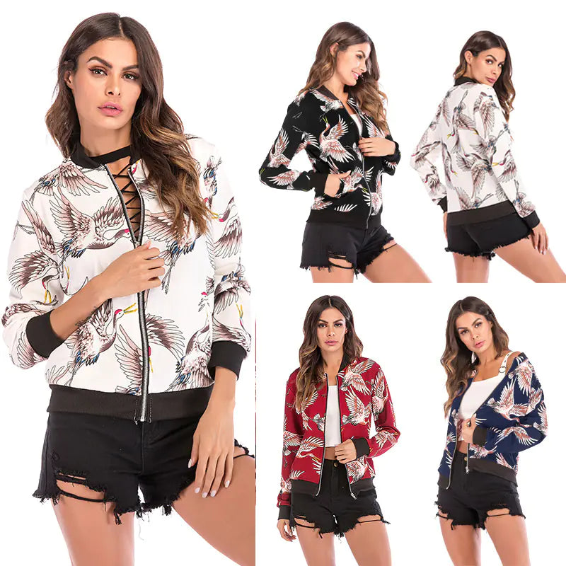 Women's Casual Printed Loose Baseball Jacket for Fall/Winter